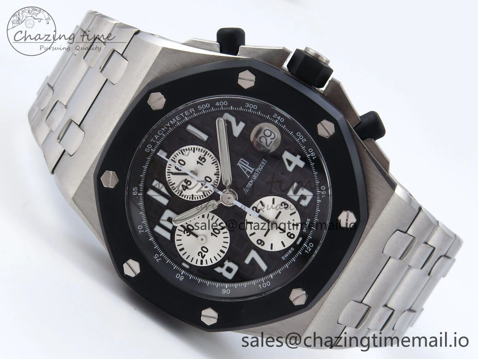 SoftTouch Royal Oak Offshore 42mm Rubberclad SS TKF Best Edition Black White Dial on SS Bracelet A 4351