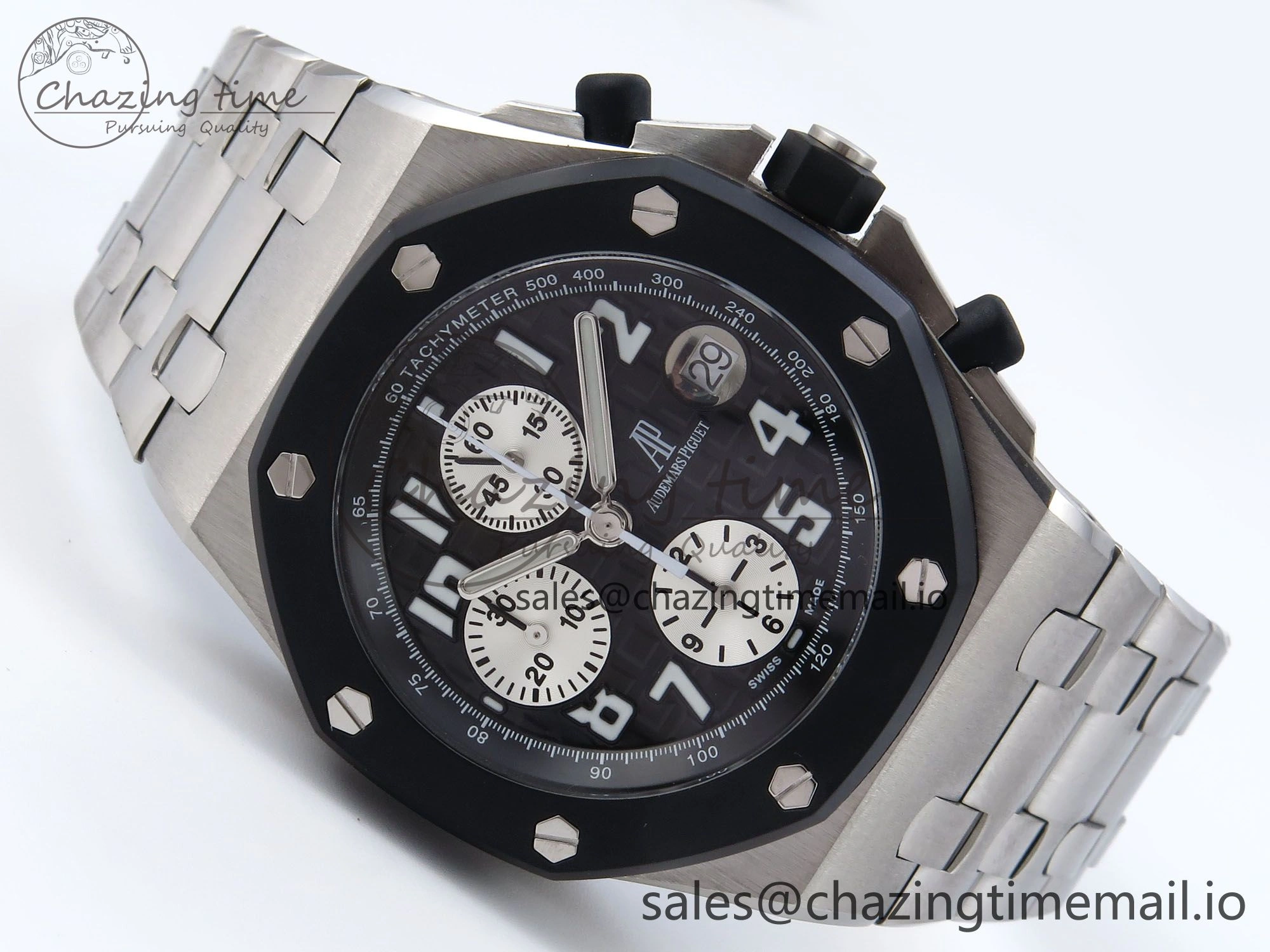 SoftTouch Royal Oak Offshore 42mm Rubberclad SS TKF Best Edition Black White Dial on SS Bracelet A 4351