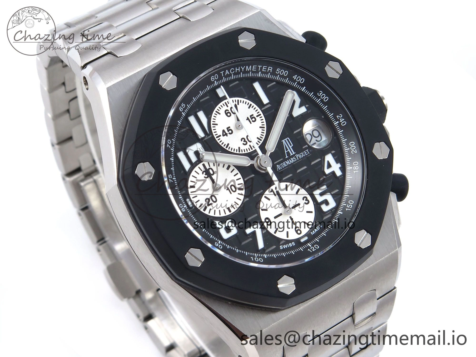 SoftTouch Royal Oak Offshore 42mm Rubberclad SS TKF Best Edition Black White Dial on SS Bracelet A 4351