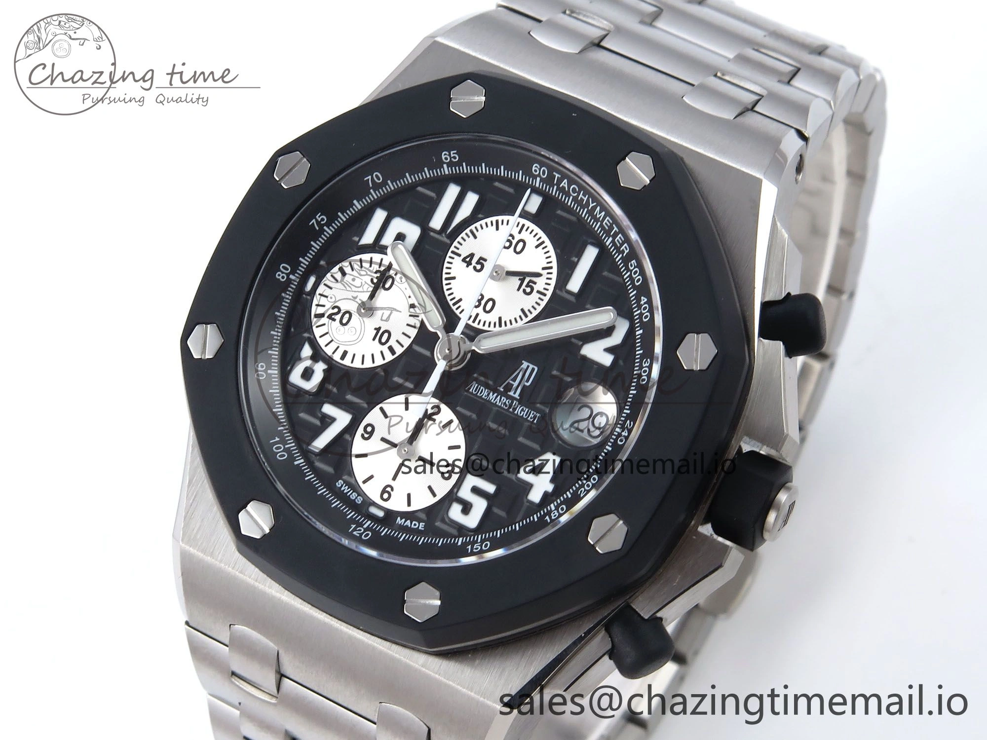 SoftTouch Royal Oak Offshore 42mm Rubberclad SS TKF Best Edition Black White Dial on SS Bracelet A 4351