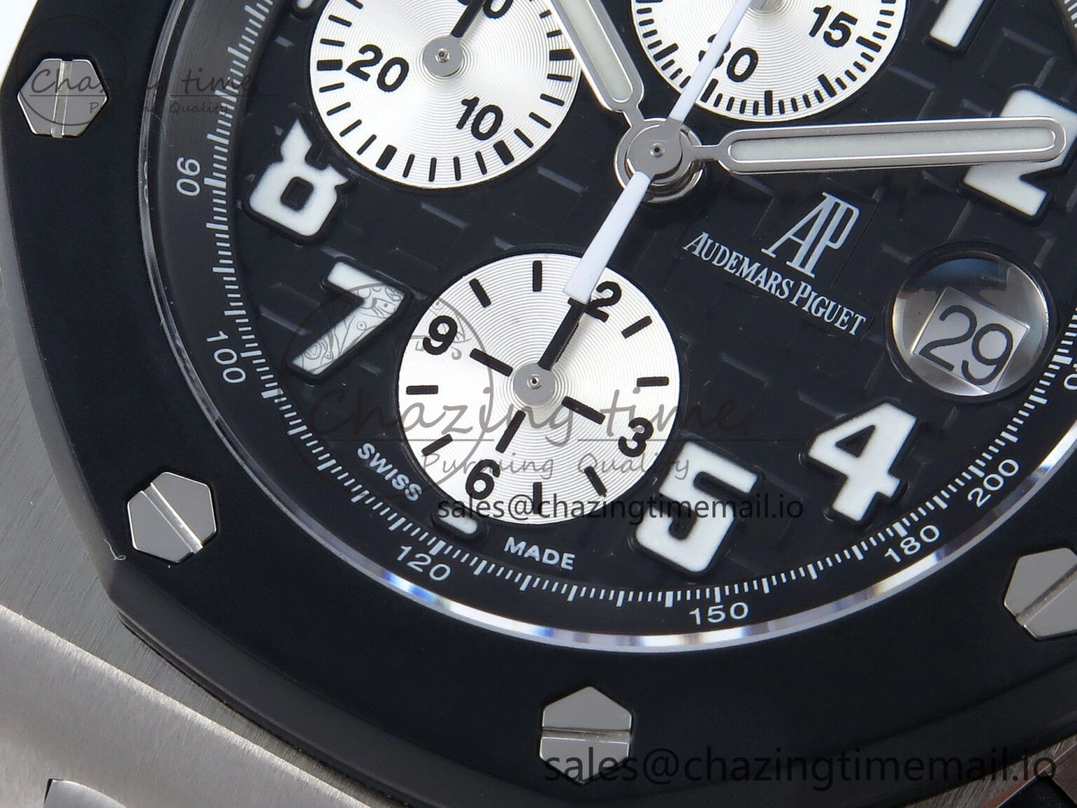 SoftTouch Royal Oak Offshore 42mm Rubberclad SS TKF Best Edition Black White Dial on SS Bracelet A 4351