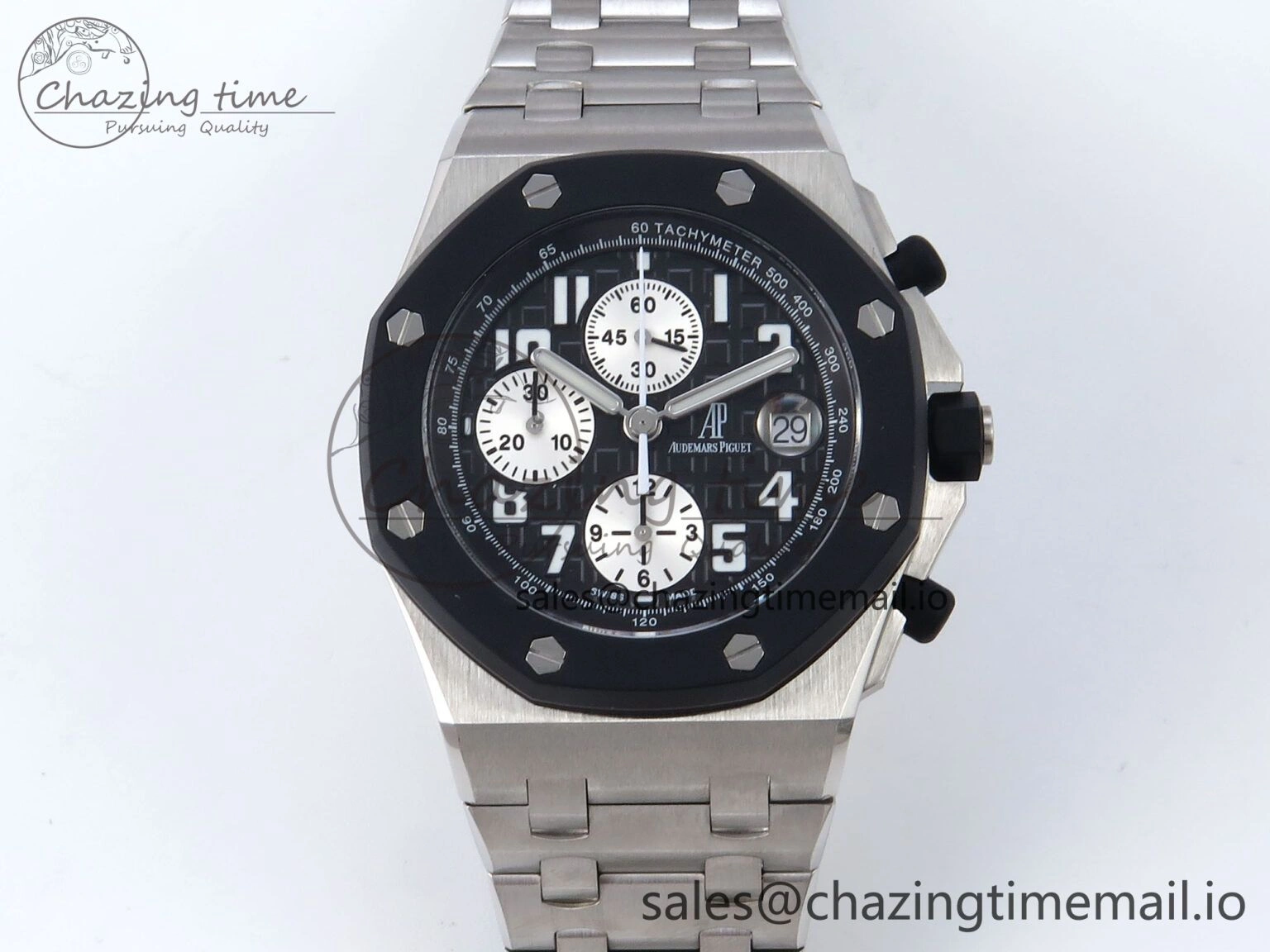 SoftTouch Royal Oak Offshore 42mm Rubberclad SS TKF Best Edition Black White Dial on SS Bracelet A 4351