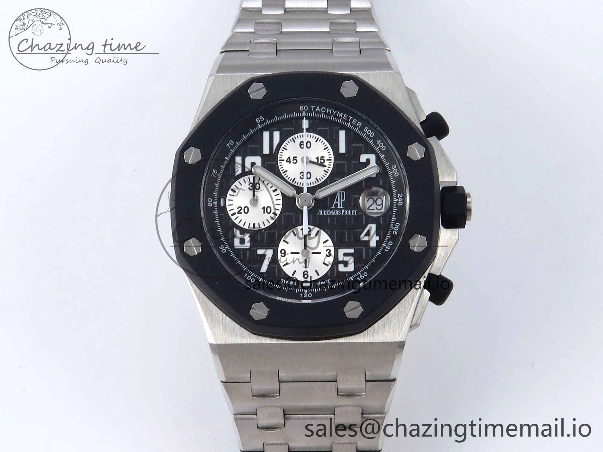 SoftTouch Royal Oak Offshore 42mm Rubberclad SS TKF Best Edition Black White Dial on SS Bracelet A 4351