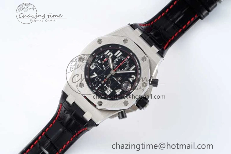 Unique Royal Oak Offshore 42mm SS APF 1:1 Best Edition Black Dial on Black Leather Strap A 4714