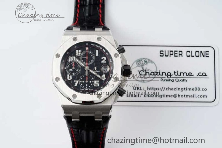 Unique Royal Oak Offshore 42mm SS APF 1:1 Best Edition Black Dial on Black Leather Strap A 4714