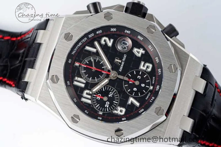 Unique Royal Oak Offshore 42mm SS APF 1:1 Best Edition Black Dial on Black Leather Strap A 4714