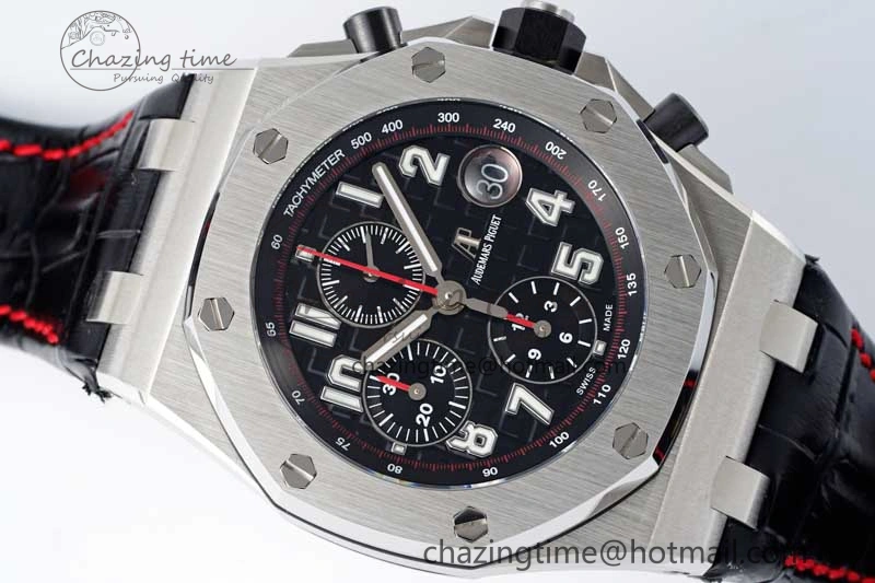 Unique Royal Oak Offshore 42mm SS APF 1:1 Best Edition Black Dial on Black Leather Strap A 4714