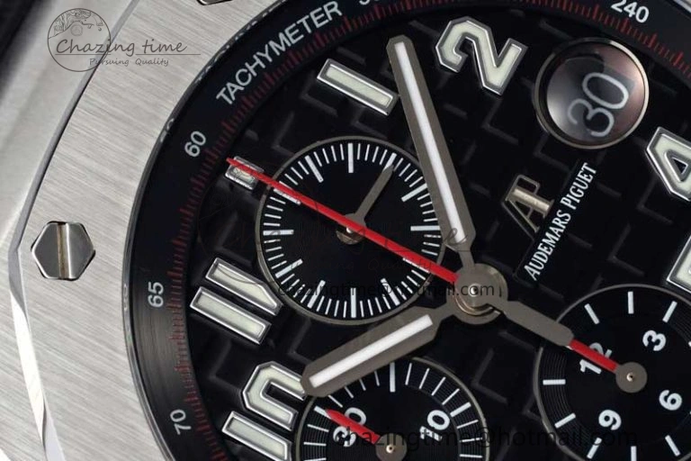 Unique Royal Oak Offshore 42mm SS APF 1:1 Best Edition Black Dial on Black Leather Strap A 4714