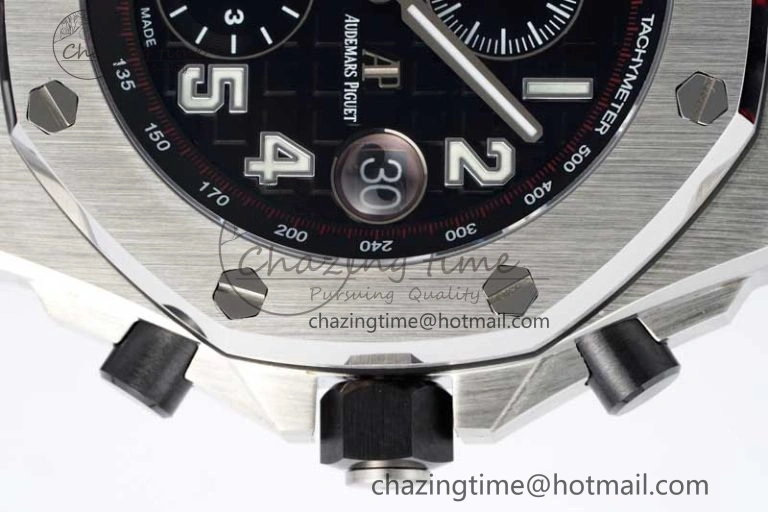 Unique Royal Oak Offshore 42mm SS APF 1:1 Best Edition Black Dial on Black Leather Strap A 4714