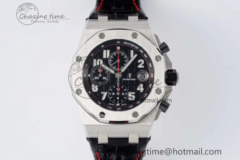 Unique Royal Oak Offshore 42mm SS APF 1:1 Best Edition Black Dial on Black Leather Strap A 4714