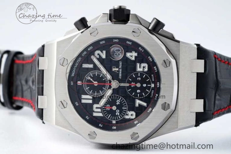 Unique Royal Oak Offshore 42mm SS APF 1:1 Best Edition Black Dial on Black Leather Strap A 4714