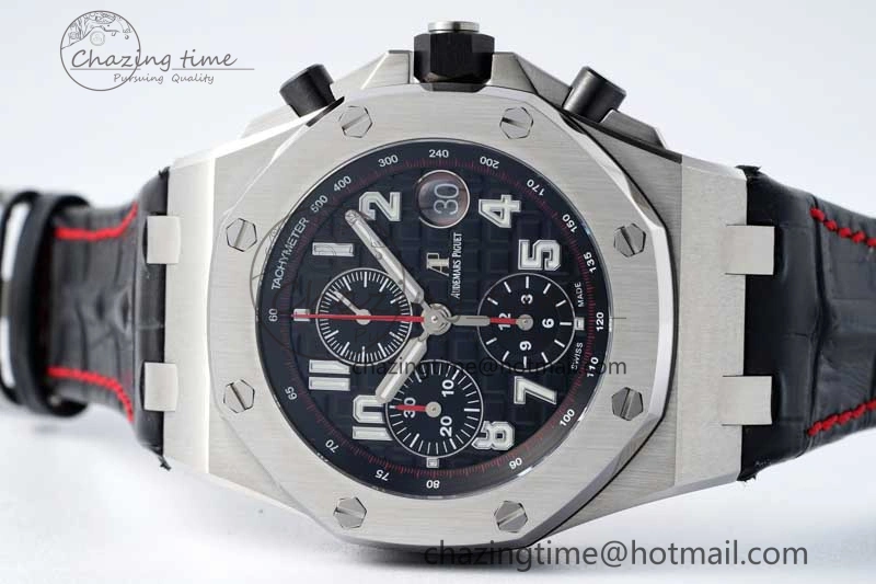 Unique Royal Oak Offshore 42mm SS APF 1:1 Best Edition Black Dial on Black Leather Strap A 4714