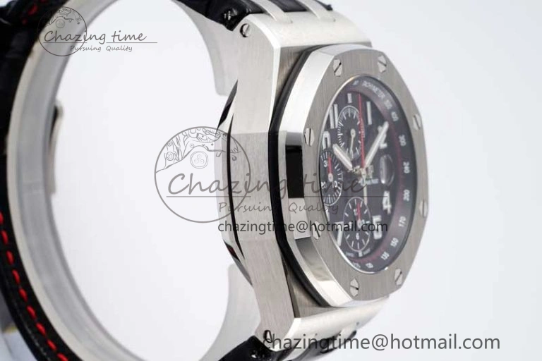 Unique Royal Oak Offshore 42mm SS APF 1:1 Best Edition Black Dial on Black Leather Strap A 4714