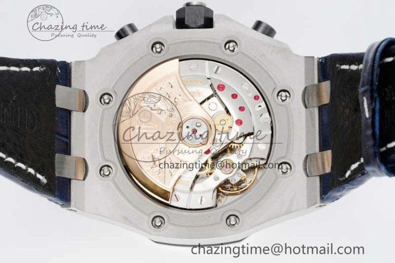 Effortless Royal Oak Offshore 42mm SS APF 1:1 Best Edition Black Blue Dial on Blue Leather Strap A 4621