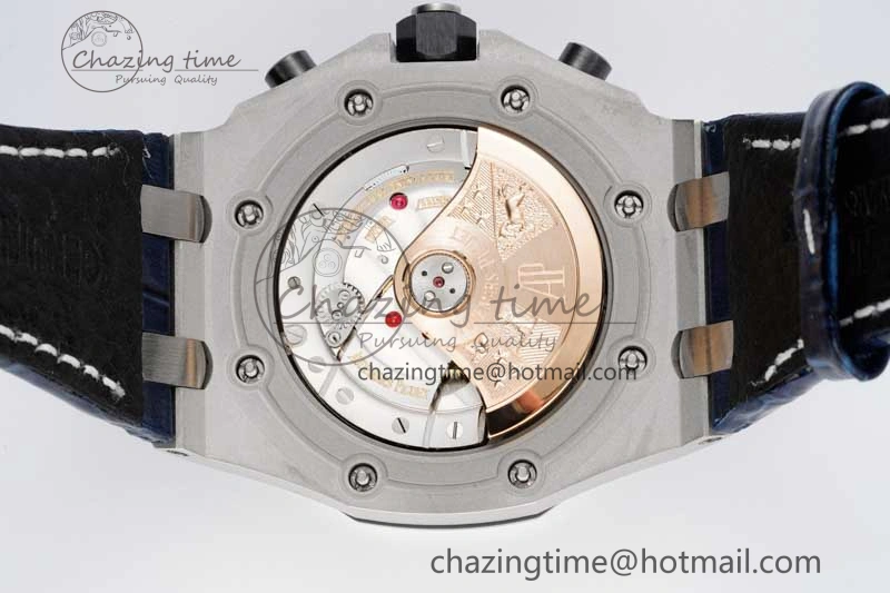 Effortless Royal Oak Offshore 42mm SS APF 1:1 Best Edition Black Blue Dial on Blue Leather Strap A 4621