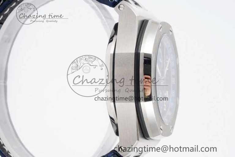 Effortless Royal Oak Offshore 42mm SS APF 1:1 Best Edition Black Blue Dial on Blue Leather Strap A 4621