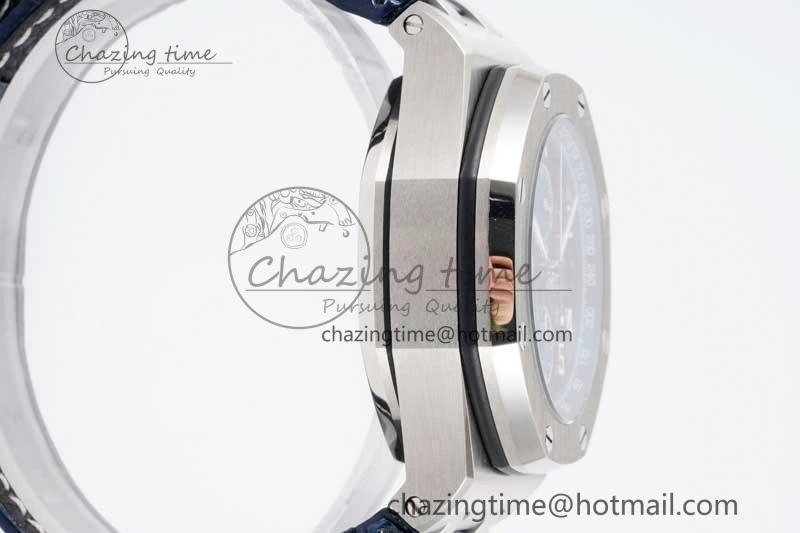 Effortless Royal Oak Offshore 42mm SS APF 1:1 Best Edition Black Blue Dial on Blue Leather Strap A 4621