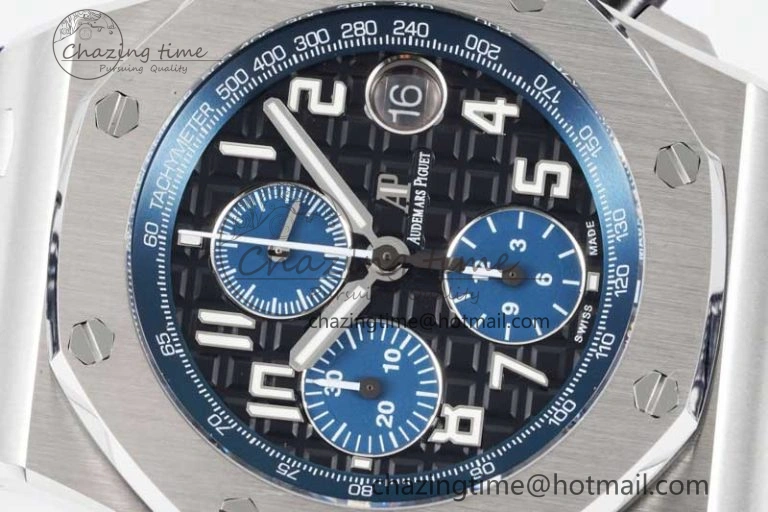 Effortless Royal Oak Offshore 42mm SS APF 1:1 Best Edition Black Blue Dial on Blue Leather Strap A 4621