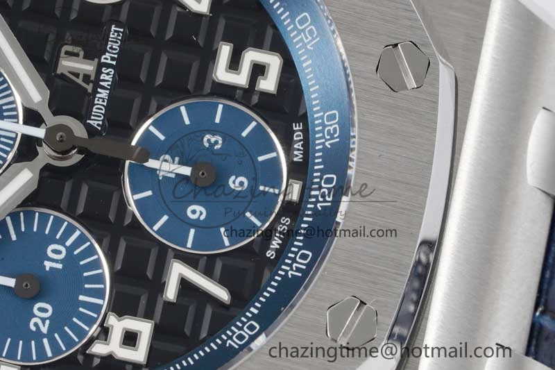 Effortless Royal Oak Offshore 42mm SS APF 1:1 Best Edition Black Blue Dial on Blue Leather Strap A 4621