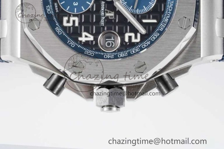 Effortless Royal Oak Offshore 42mm SS APF 1:1 Best Edition Black Blue Dial on Blue Leather Strap A 4621