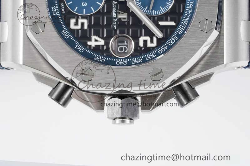Effortless Royal Oak Offshore 42mm SS APF 1:1 Best Edition Black Blue Dial on Blue Leather Strap A 4621