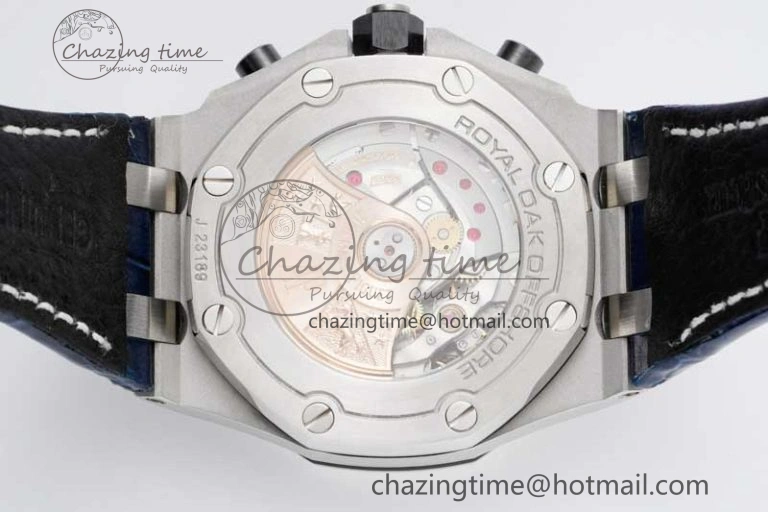 Effortless Royal Oak Offshore 42mm SS APF 1:1 Best Edition Black Blue Dial on Blue Leather Strap A 4621