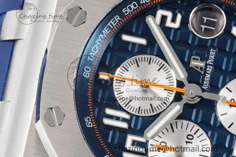Royal Oak Offshore 42mm SS APF 1:1 Best Edition Blue Silver Dial on Blue Rubber Strap A Vibrant 4619