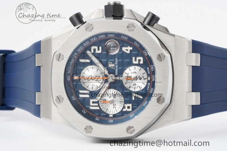 Royal Oak Offshore 42mm SS APF 1:1 Best Edition Blue Silver Dial on Blue Rubber Strap A Vibrant 4619