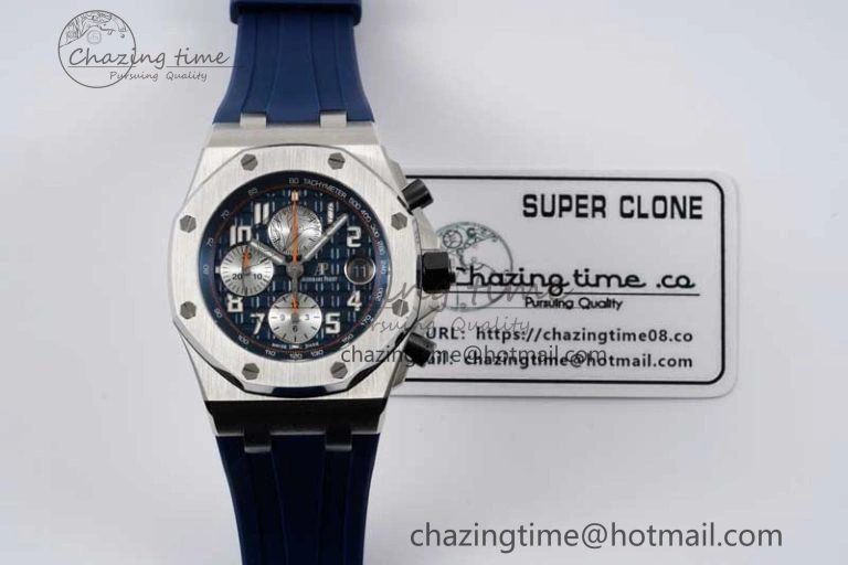 Royal Oak Offshore 42mm SS APF 1:1 Best Edition Blue Silver Dial on Blue Rubber Strap A Vibrant 4619