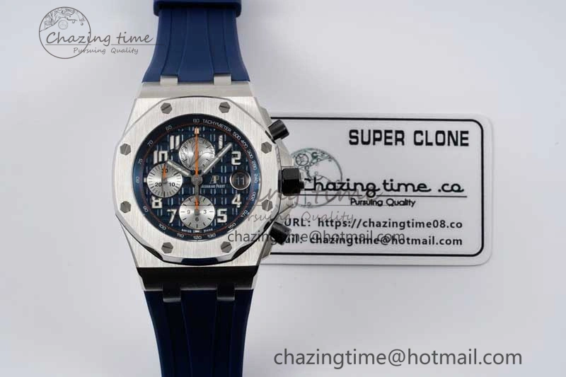 Royal Oak Offshore 42mm SS APF 1:1 Best Edition Blue Silver Dial on Blue Rubber Strap A Vibrant 4619