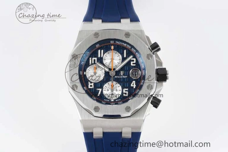Royal Oak Offshore 42mm SS APF 1:1 Best Edition Blue Silver Dial on Blue Rubber Strap A Vibrant 4619