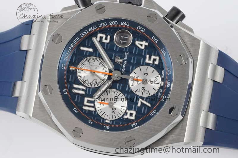 Royal Oak Offshore 42mm SS APF 1:1 Best Edition Blue Silver Dial on Blue Rubber Strap A Vibrant 4619