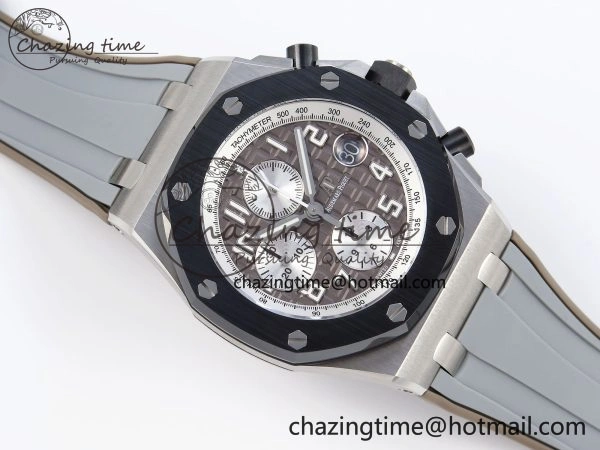 Royal Oak Offshore 42mm SS APF 1:1 Best Edition Brown Dial Ceramic Bezel on Gray Rubber Strap A RelaxedFit 4528