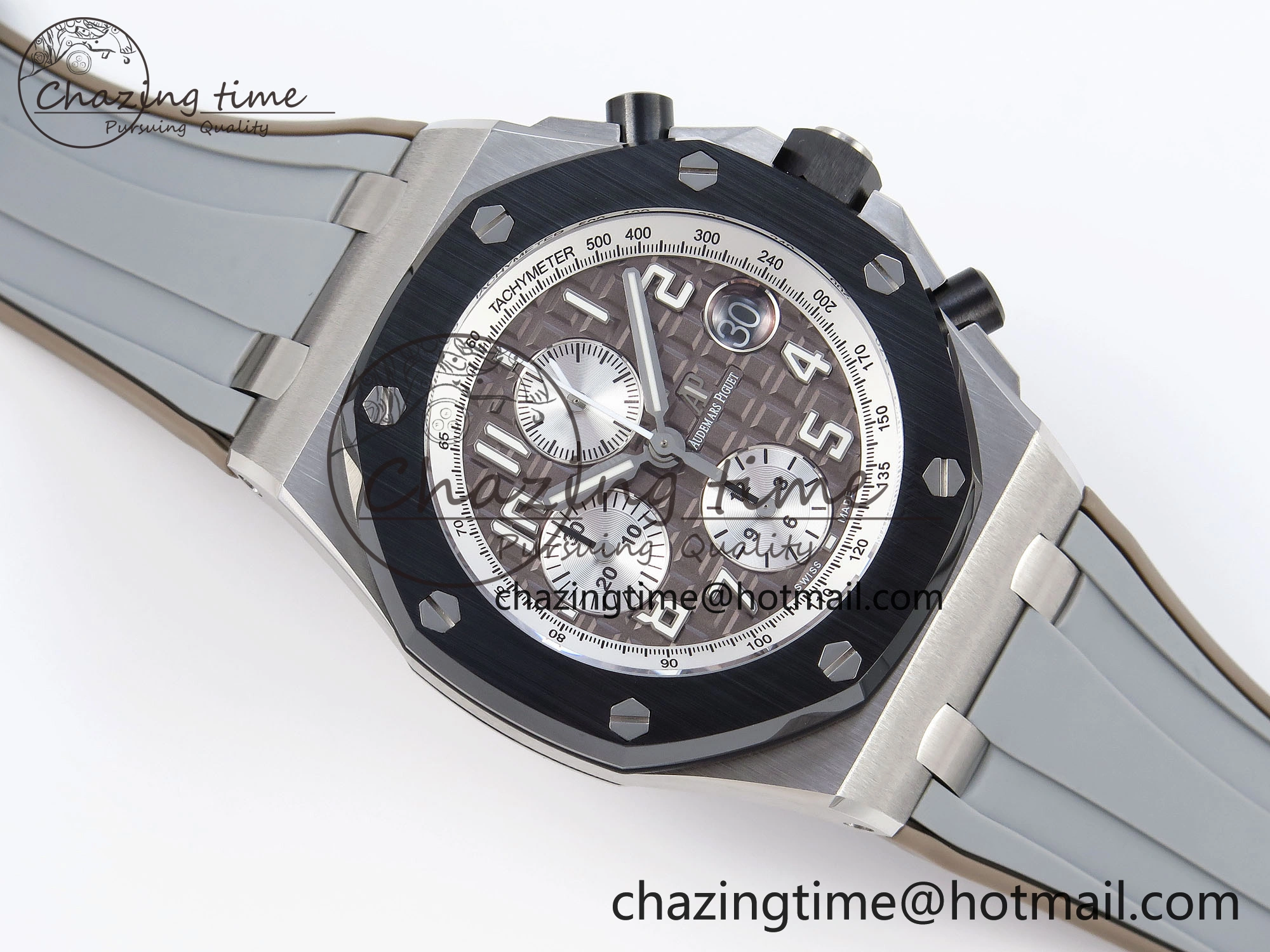 Royal Oak Offshore 42mm SS APF 1:1 Best Edition Brown Dial Ceramic Bezel on Gray Rubber Strap A RelaxedFit 4528