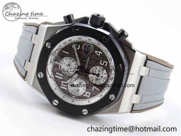 Royal Oak Offshore 42mm SS APF 1:1 Best Edition Brown Dial Ceramic Bezel on Gray Rubber Strap A RelaxedFit 4528