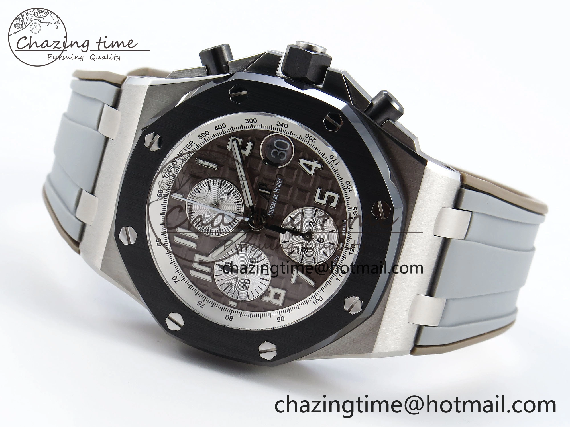 Royal Oak Offshore 42mm SS APF 1:1 Best Edition Brown Dial Ceramic Bezel on Gray Rubber Strap A RelaxedFit 4528