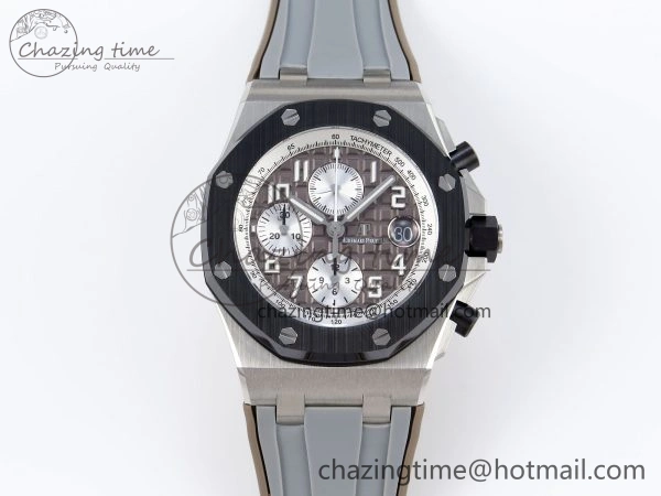 Royal Oak Offshore 42mm SS APF 1:1 Best Edition Brown Dial Ceramic Bezel on Gray Rubber Strap A RelaxedFit 4528