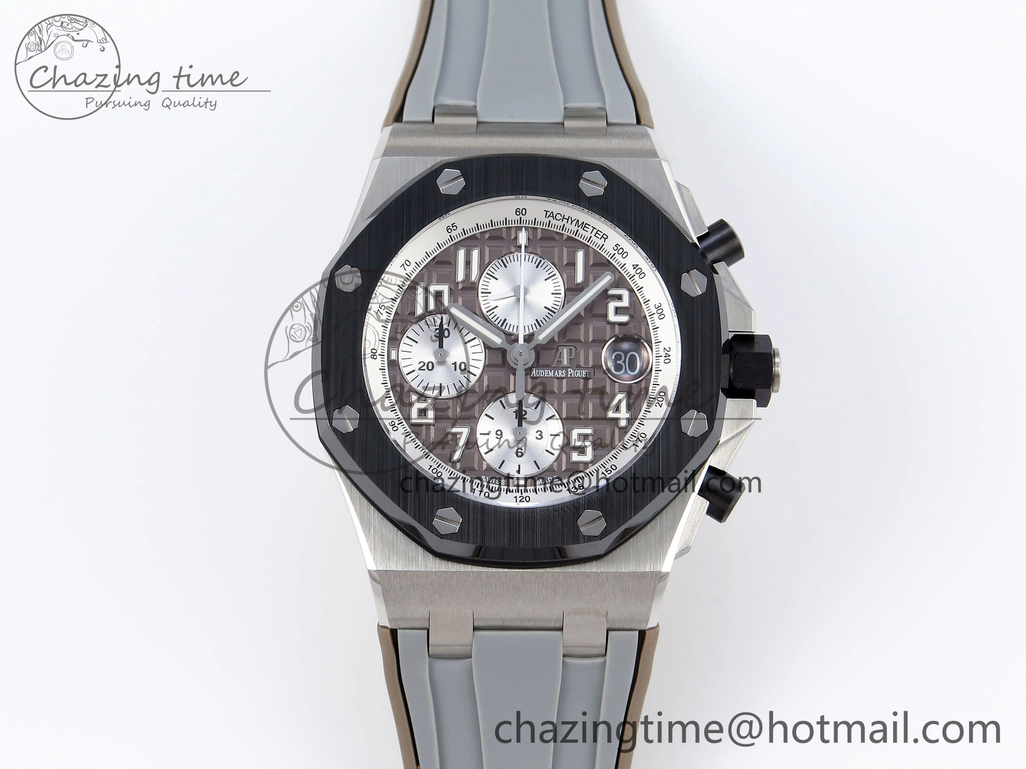 Royal Oak Offshore 42mm SS APF 1:1 Best Edition Brown Dial Ceramic Bezel on Gray Rubber Strap A RelaxedFit 4528