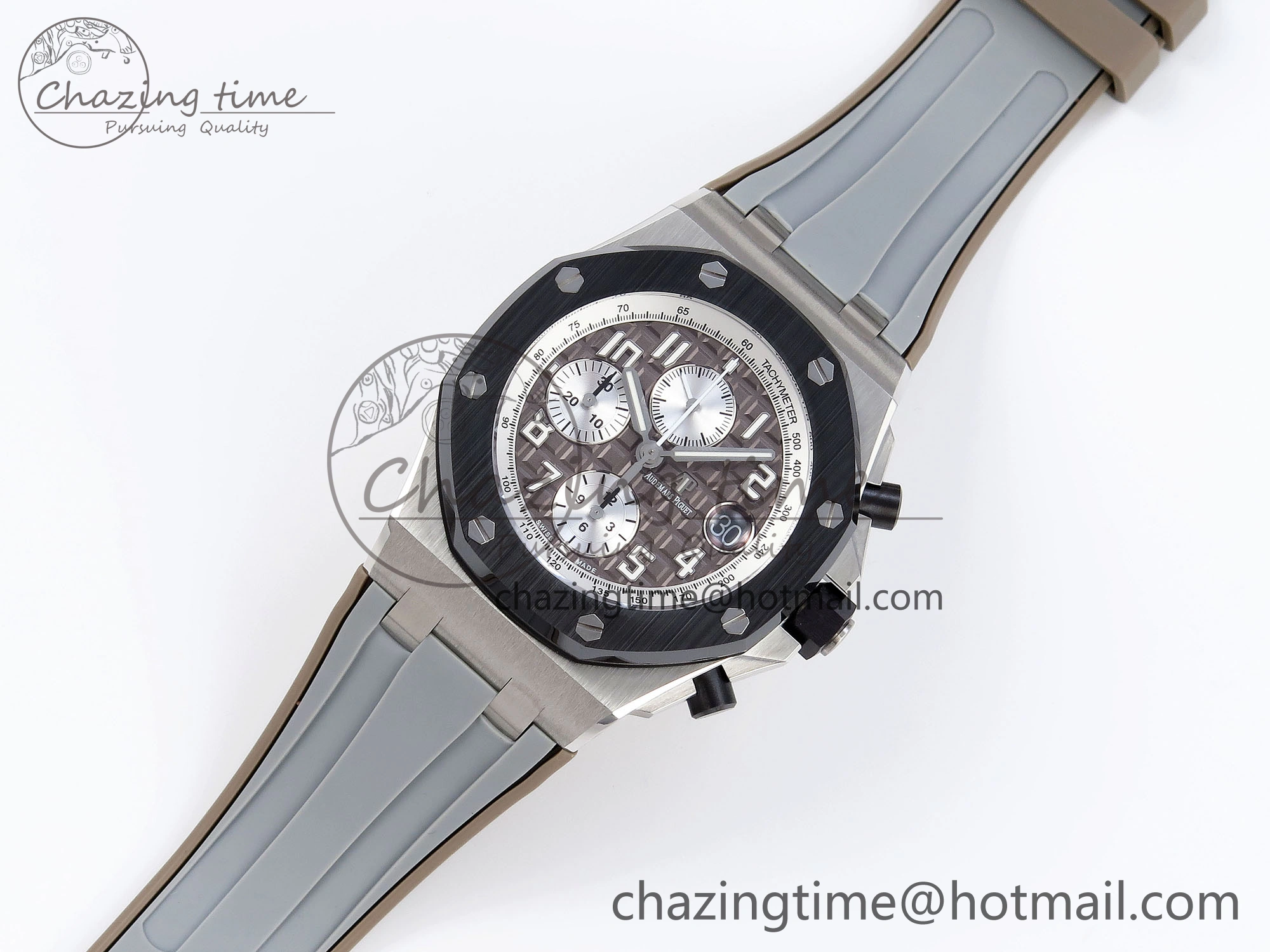 Royal Oak Offshore 42mm SS APF 1:1 Best Edition Brown Dial Ceramic Bezel on Gray Rubber Strap A RelaxedFit 4528
