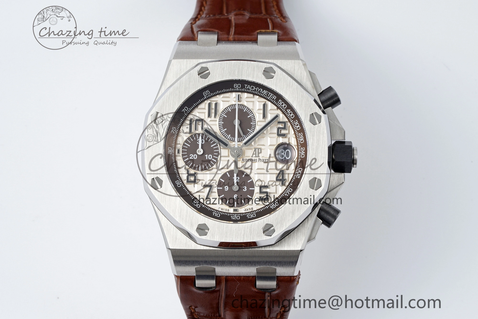 TravelReady Royal Oak Offshore 42mm SS APF 1:1 Best Edition Cream Dial on Brown Leather Strap A 4669