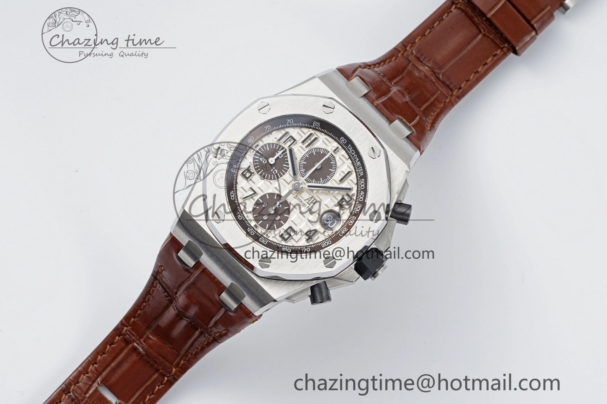 TravelReady Royal Oak Offshore 42mm SS APF 1:1 Best Edition Cream Dial on Brown Leather Strap A 4669