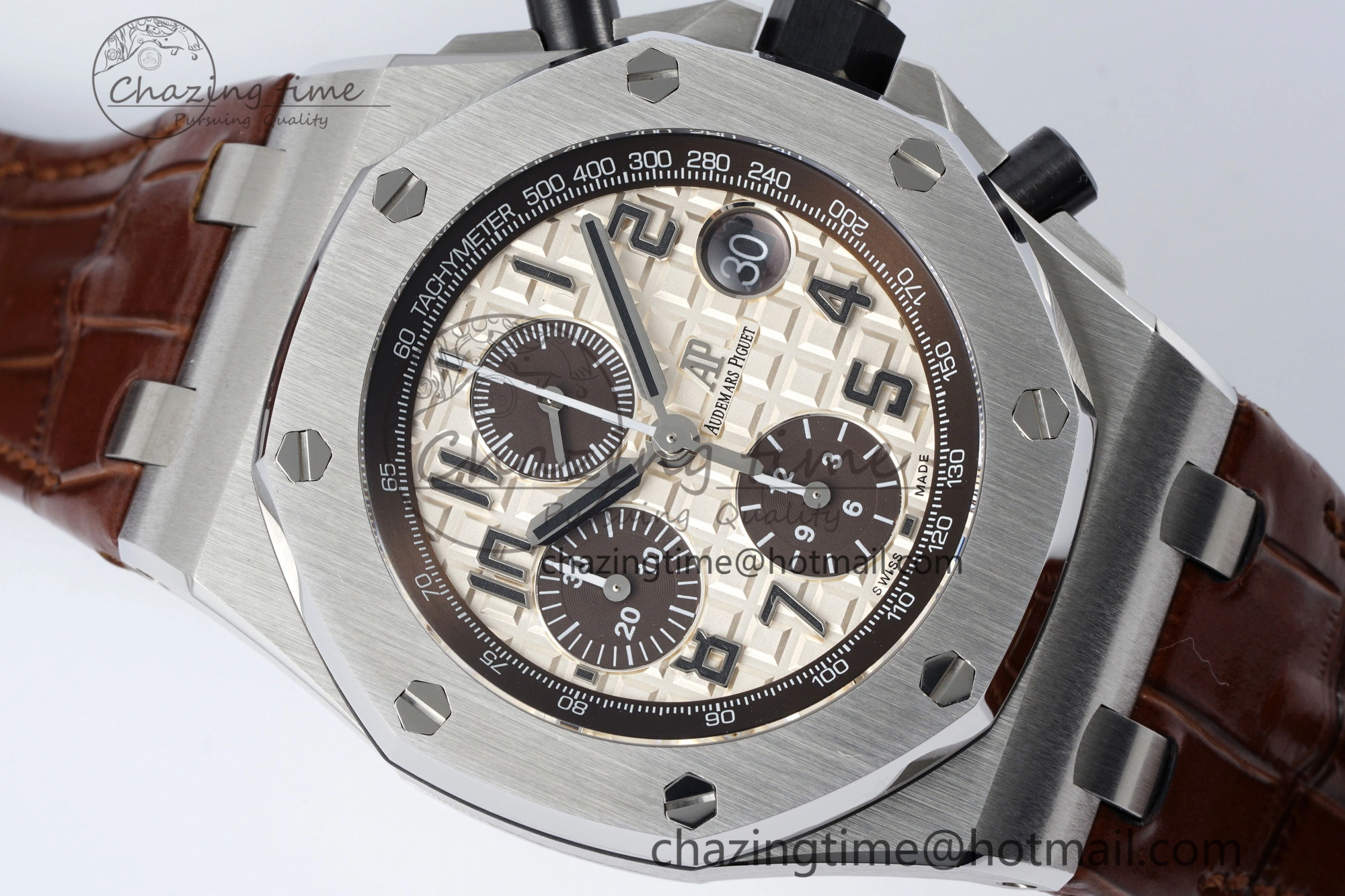 TravelReady Royal Oak Offshore 42mm SS APF 1:1 Best Edition Cream Dial on Brown Leather Strap A 4669
