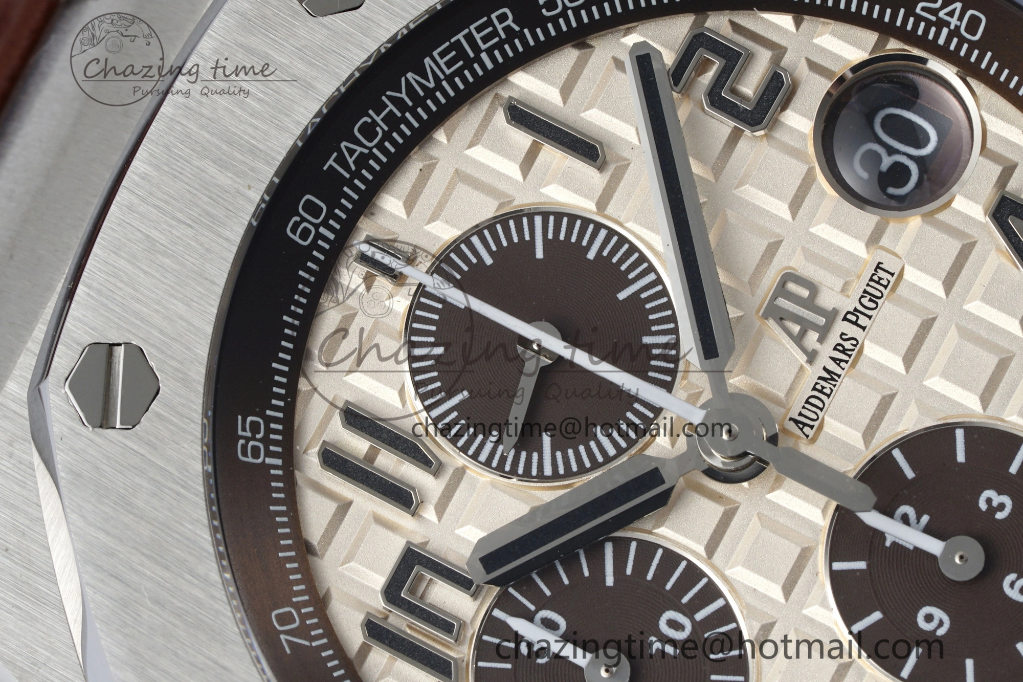 TravelReady Royal Oak Offshore 42mm SS APF 1:1 Best Edition Cream Dial on Brown Leather Strap A 4669