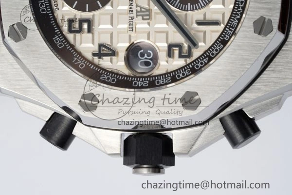 TravelReady Royal Oak Offshore 42mm SS APF 1:1 Best Edition Cream Dial on Brown Leather Strap A 4669