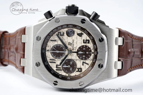 TravelReady Royal Oak Offshore 42mm SS APF 1:1 Best Edition Cream Dial on Brown Leather Strap A 4669