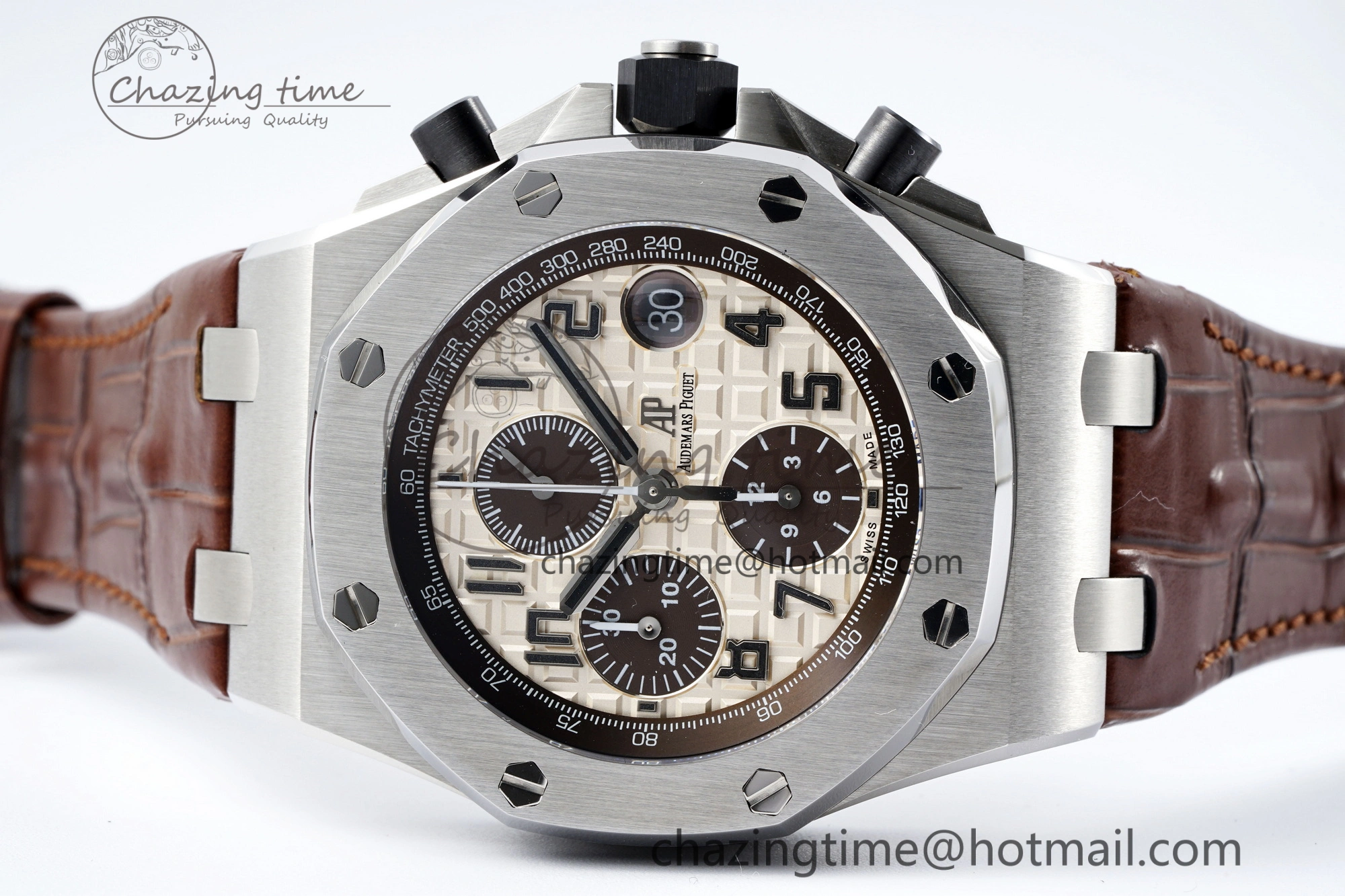 TravelReady Royal Oak Offshore 42mm SS APF 1:1 Best Edition Cream Dial on Brown Leather Strap A 4669