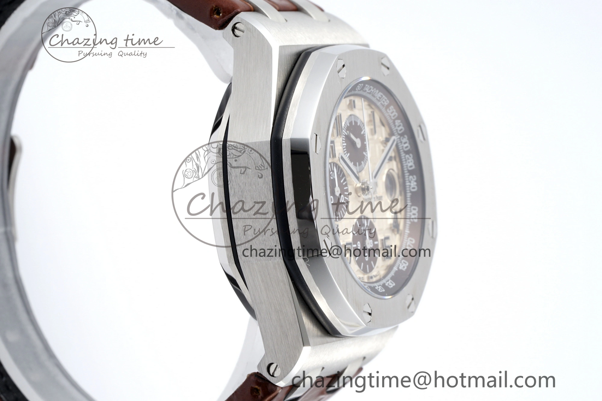 TravelReady Royal Oak Offshore 42mm SS APF 1:1 Best Edition Cream Dial on Brown Leather Strap A 4669