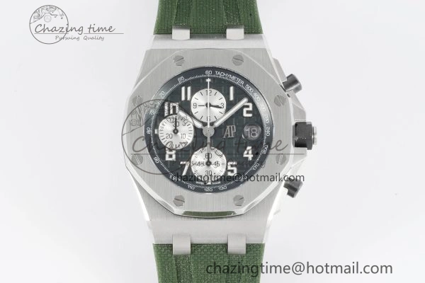 Royal Oak Offshore 42mm SS APF 1:1 Best Edition Green Dial on Green Rubber Strap A WaterResistant 4611