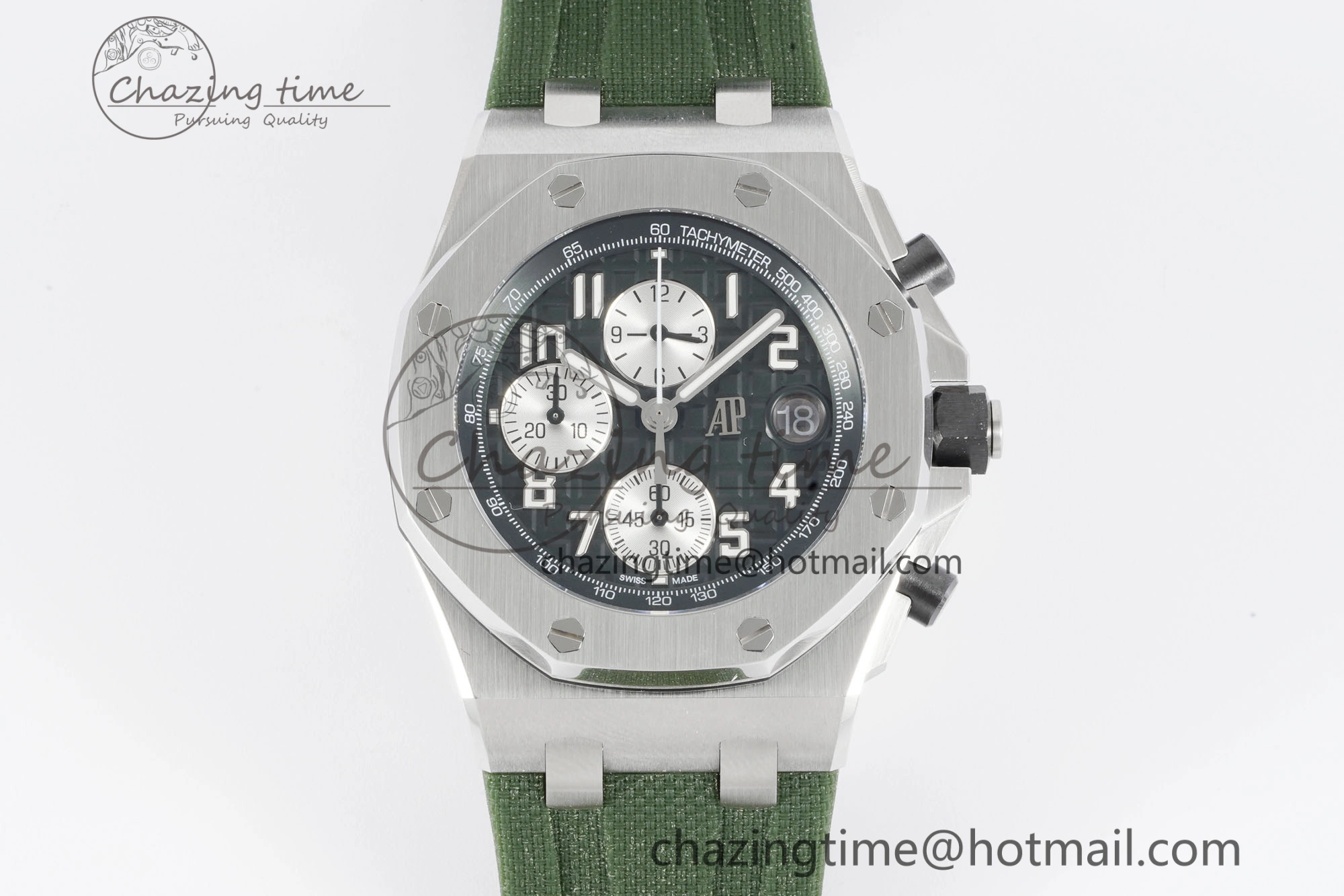 Royal Oak Offshore 42mm SS APF 1:1 Best Edition Green Dial on Green Rubber Strap A WaterResistant 4611