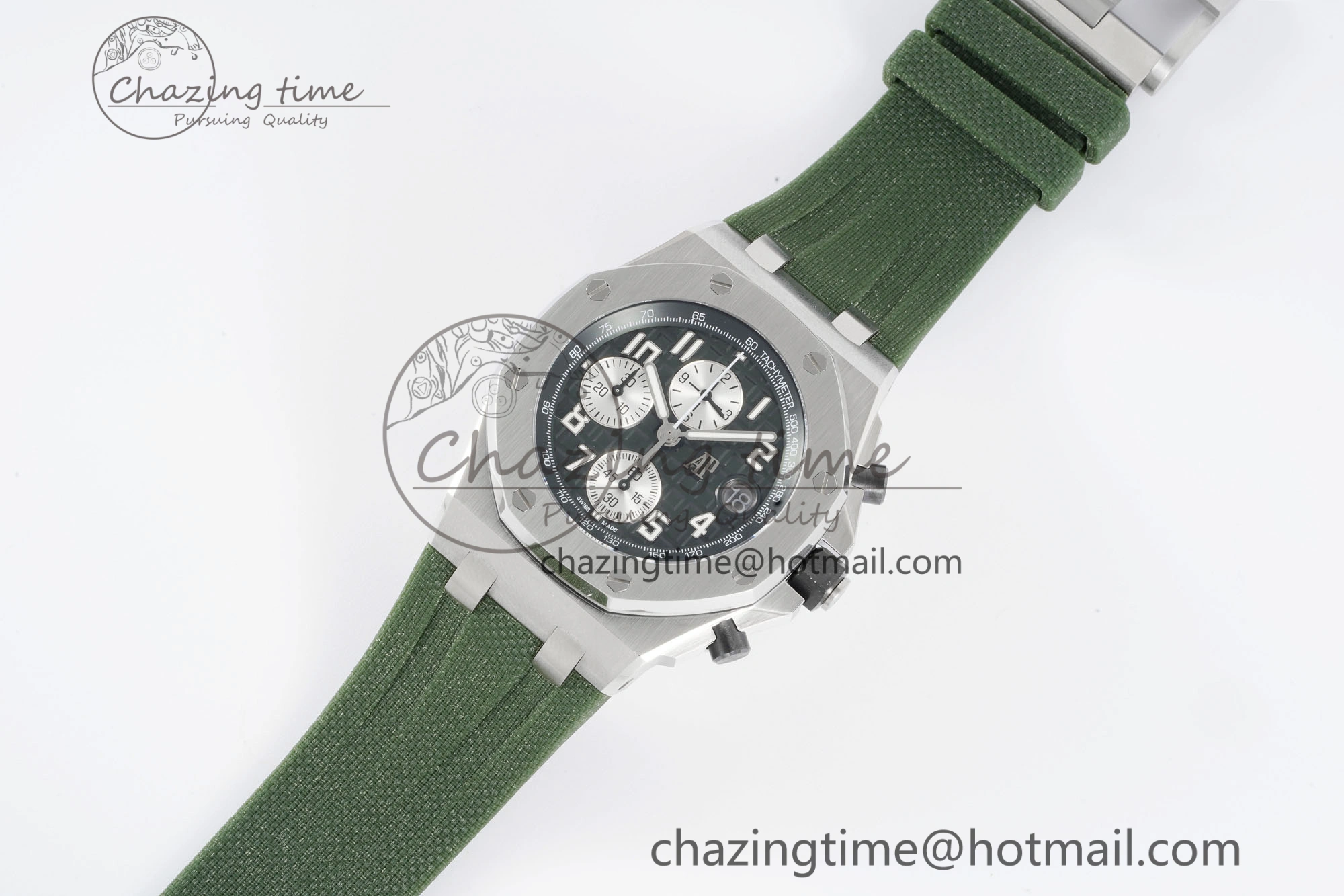 Royal Oak Offshore 42mm SS APF 1:1 Best Edition Green Dial on Green Rubber Strap A WaterResistant 4611